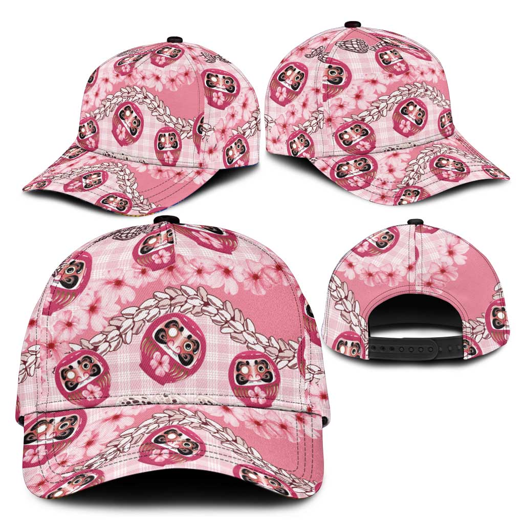 Japanese Daruma Doll Palaka Classic Cap Cherry Blossoms With Shell Lei