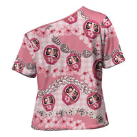 Japanese Daruma Doll Palaka Cross Shoulder Shirt Cherry Blossoms With Shell Lei - Polynesian Pride