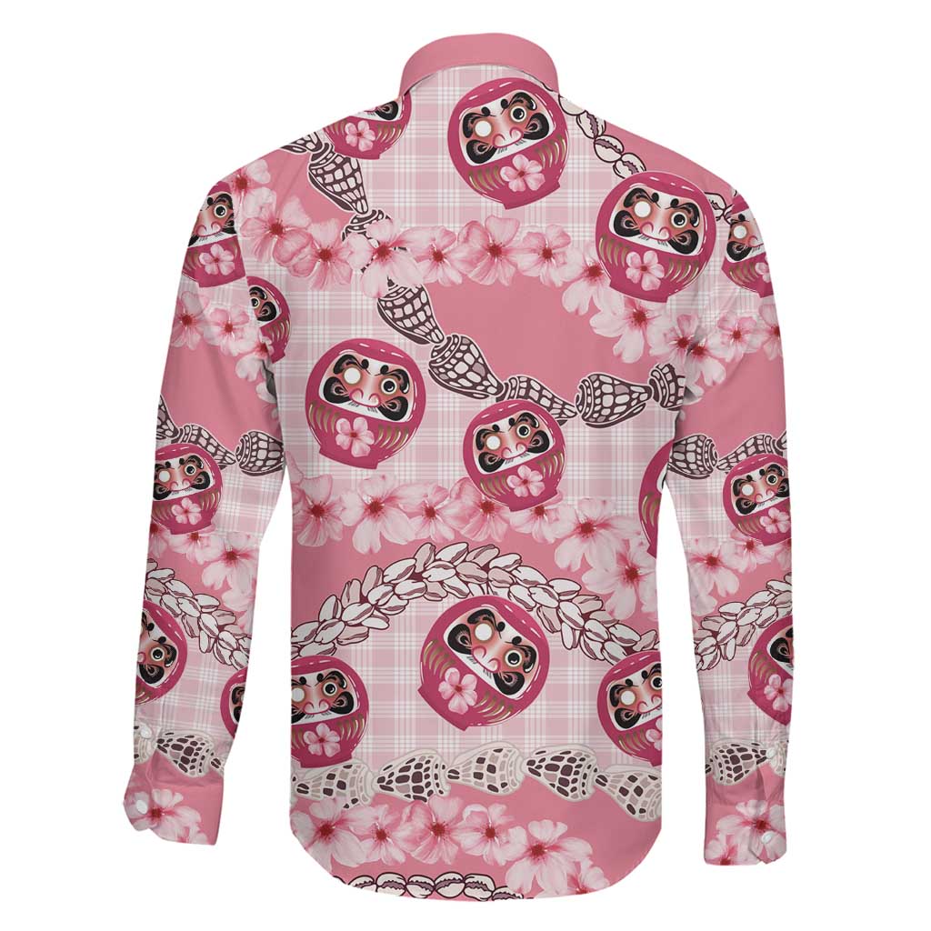 Japanese Daruma Doll Palaka Family Matching Mermaid Dress and Hawaiian Shirt Cherry Blossoms With Shell Lei LT14 - Polynesian Pride