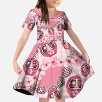 Japanese Daruma Doll Palaka Family Matching Off Shoulder Maxi Dress and Hawaiian Shirt Cherry Blossoms With Shell Lei - Polynesian Pride