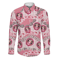 Japanese Daruma Doll Palaka Family Matching Short Sleeve Bodycon Dress and Hawaiian Shirt Cherry Blossoms With Shell Lei LT14 Dad's Shirt - Long Sleeve Pink - Polynesian Pride