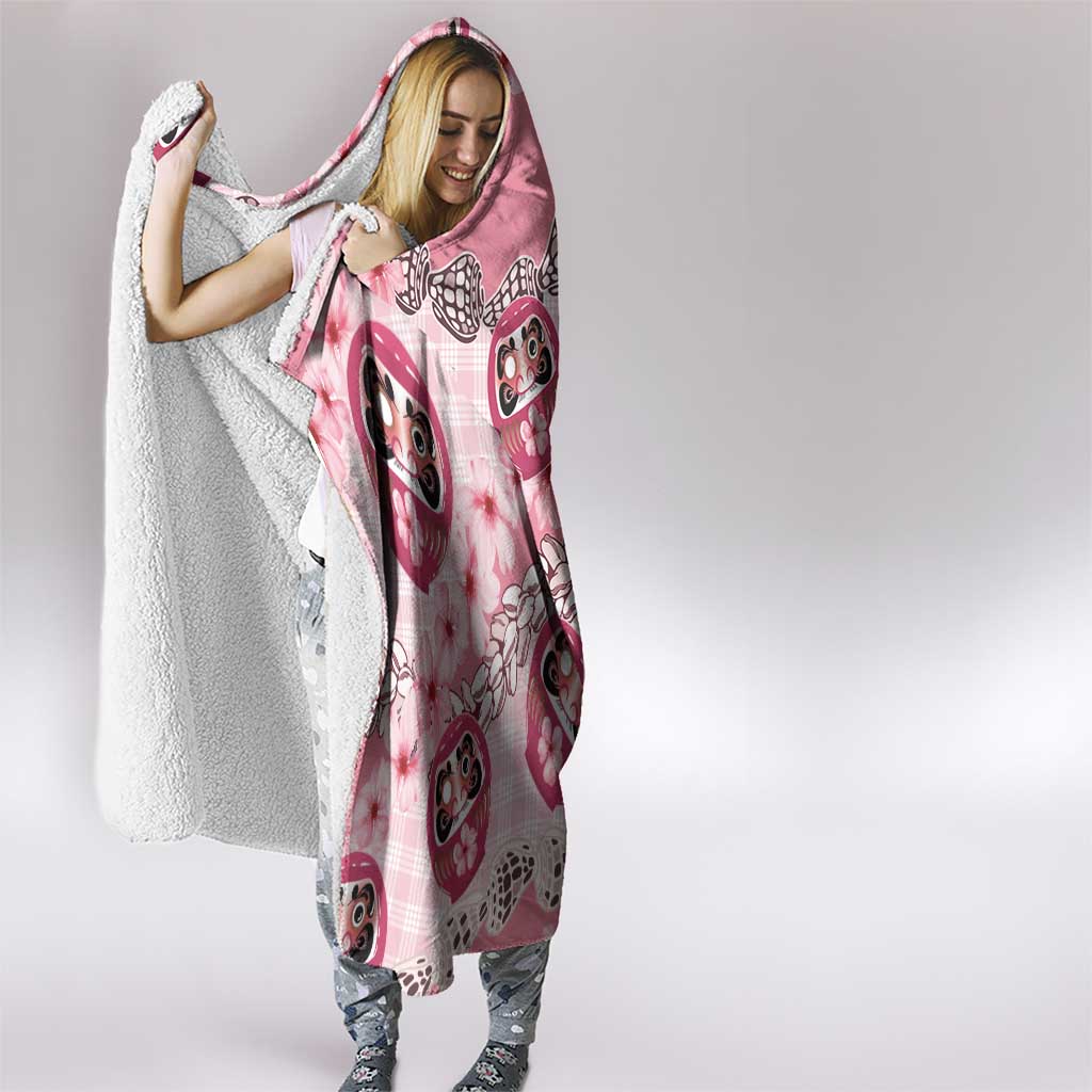 Japanese Daruma Doll Palaka Hooded Blanket Cherry Blossoms With Shell Lei - Polynesian Pride