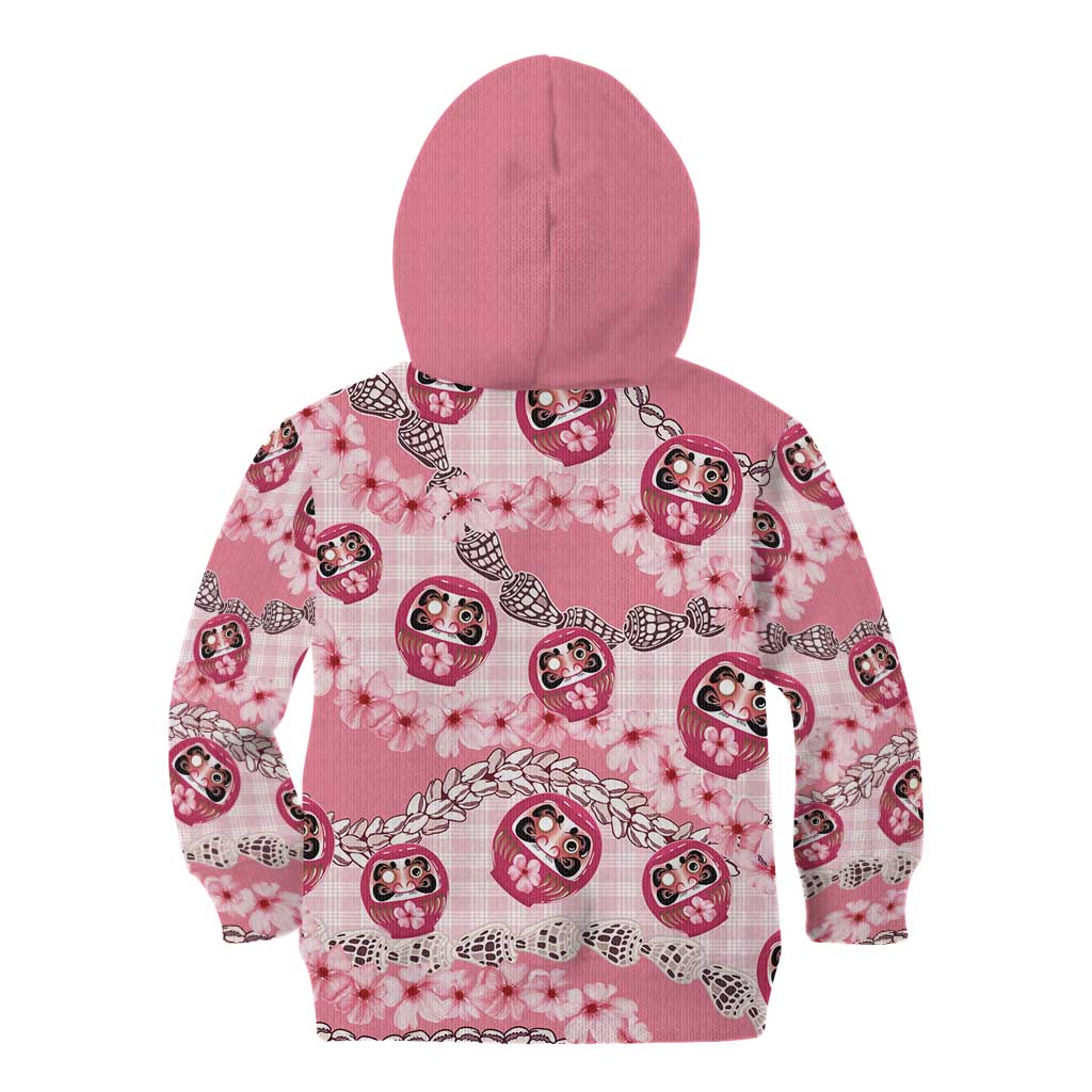 Japanese Daruma Doll Palaka Kid Hoodie Cherry Blossoms With Shell Lei - Polynesian Pride