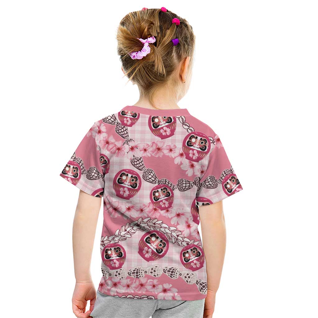 Japanese Daruma Doll Palaka Kid T Shirt Cherry Blossoms With Shell Lei - Polynesian Pride