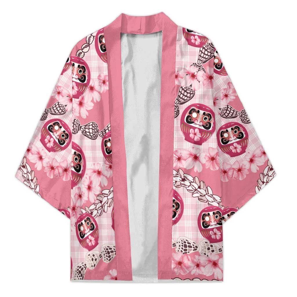 Japanese Daruma Doll Palaka Kimono Cherry Blossoms With Shell Lei - Polynesian Pride