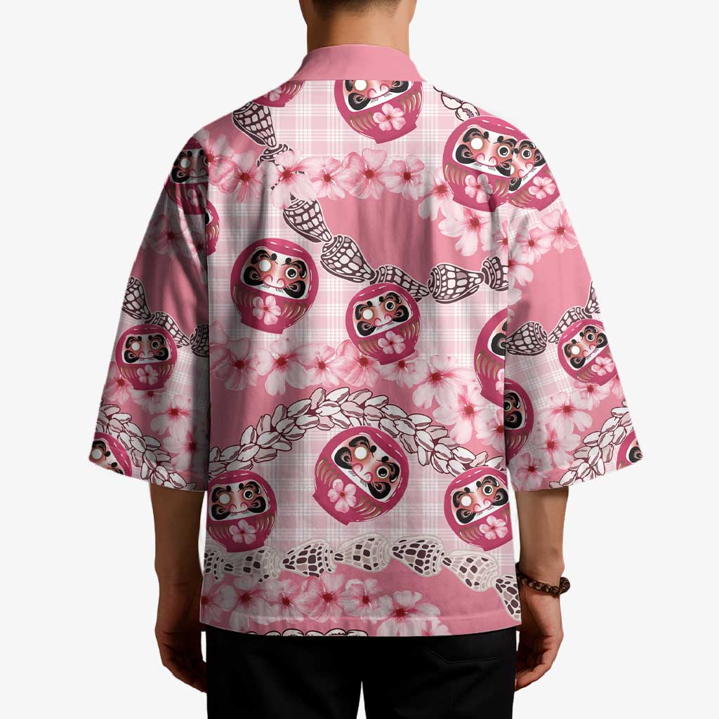 Japanese Daruma Doll Palaka Kimono Cherry Blossoms With Shell Lei - Polynesian Pride