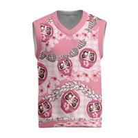 Japanese Daruma Doll Palaka Christmas Knitted V-Neck Vest Cherry Blossoms With Shell Lei