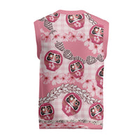Japanese Daruma Doll Palaka Christmas Knitted V-Neck Vest Cherry Blossoms With Shell Lei