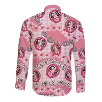 Japanese Daruma Doll Palaka Long Sleeve Button Shirt Cherry Blossoms With Shell Lei - Polynesian Pride