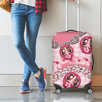 Japanese Daruma Doll Palaka Luggage Cover Cherry Blossoms With Shell Lei - Polynesian Pride