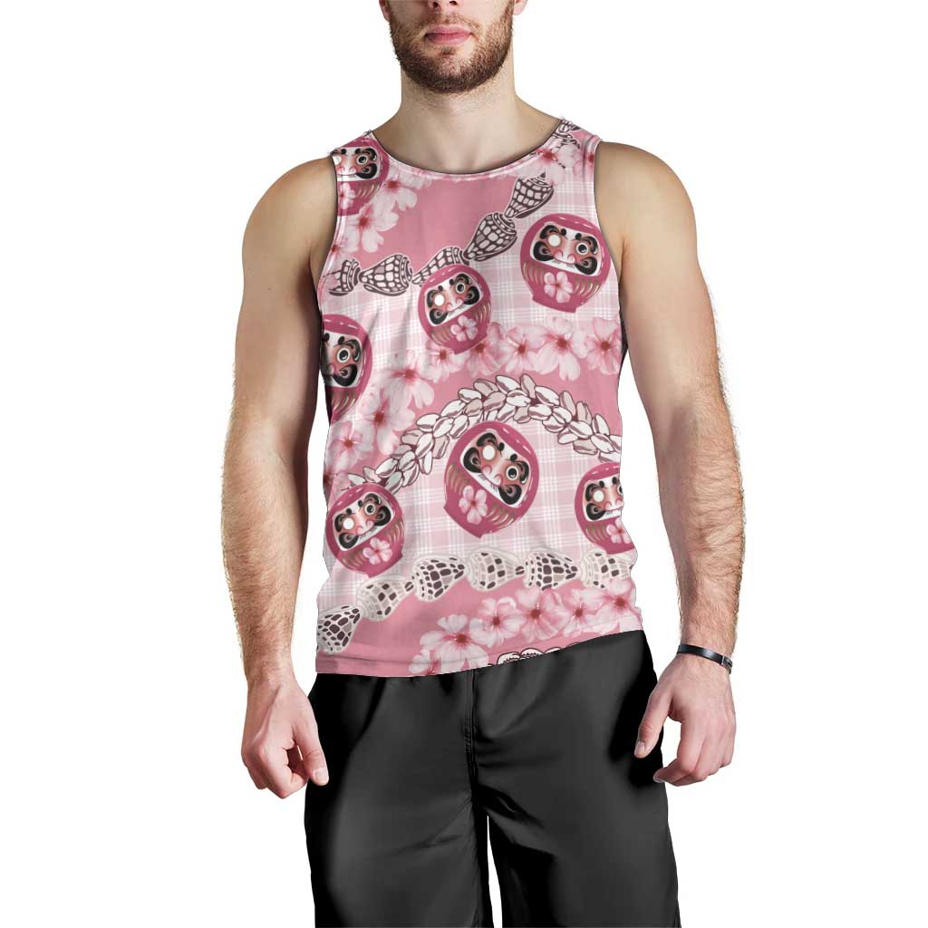 Japanese Daruma Doll Palaka Men Tank Top Cherry Blossoms With Shell Lei - Polynesian Pride
