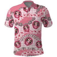 Japanese Daruma Doll Palaka Polo Shirt Cherry Blossoms With Shell Lei - Polynesian Pride