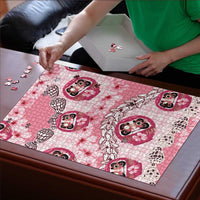 Japanese Daruma Doll Palaka Puzzle Cherry Blossoms With Shell Lei - Polynesian Pride