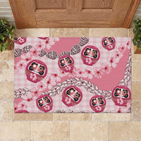 Japanese Daruma Doll Palaka Rubber Doormat Cherry Blossoms With Shell Lei - Polynesian Pride