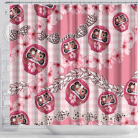 Japanese Daruma Doll Palaka Shower Curtain Cherry Blossoms With Shell Lei - Polynesian Pride
