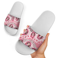 Japanese Daruma Doll Palaka Slide Sandals Cherry Blossoms With Shell Lei - Polynesian Pride