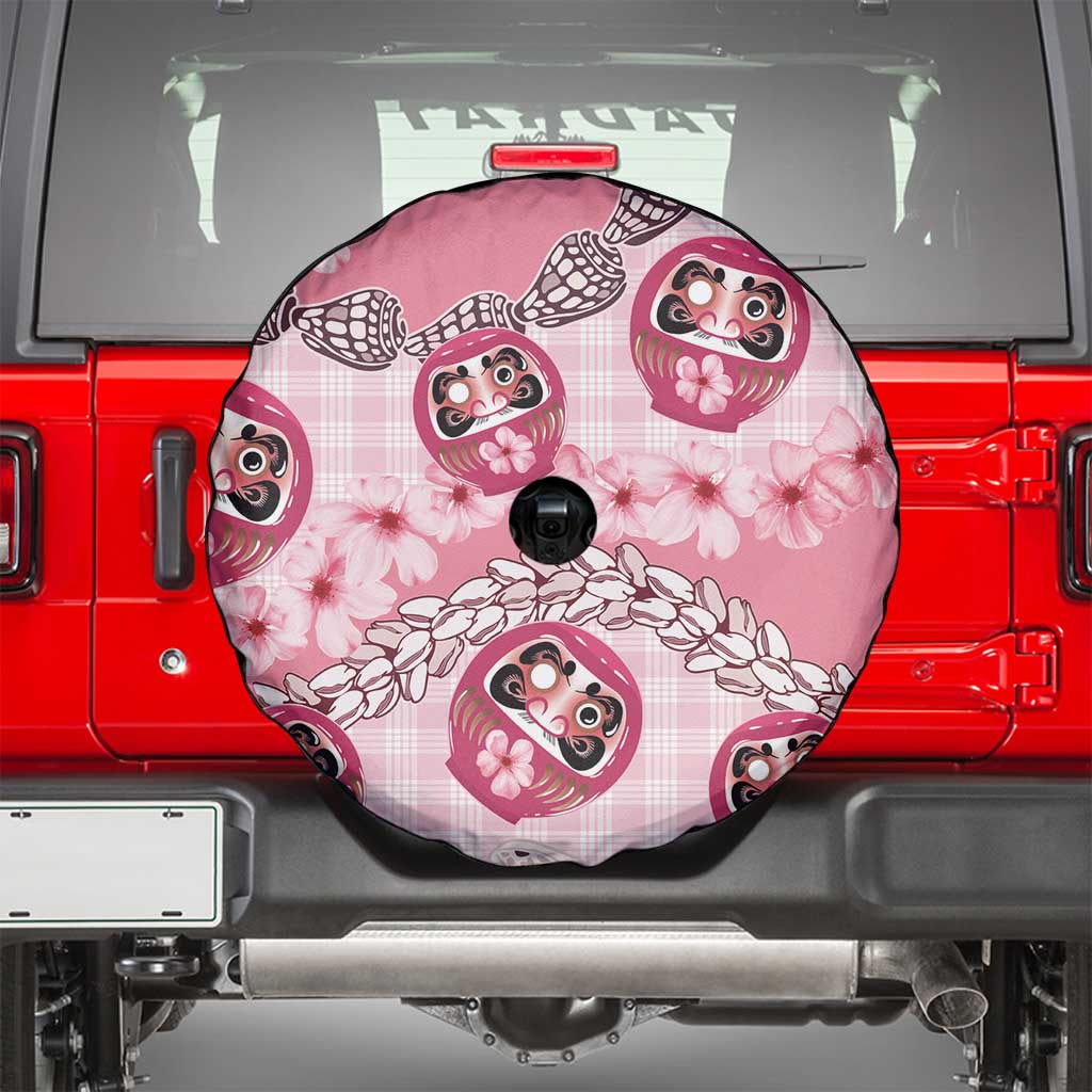 Japanese Daruma Doll Palaka Spare Tire Cover Cherry Blossoms With Shell Lei - Polynesian Pride