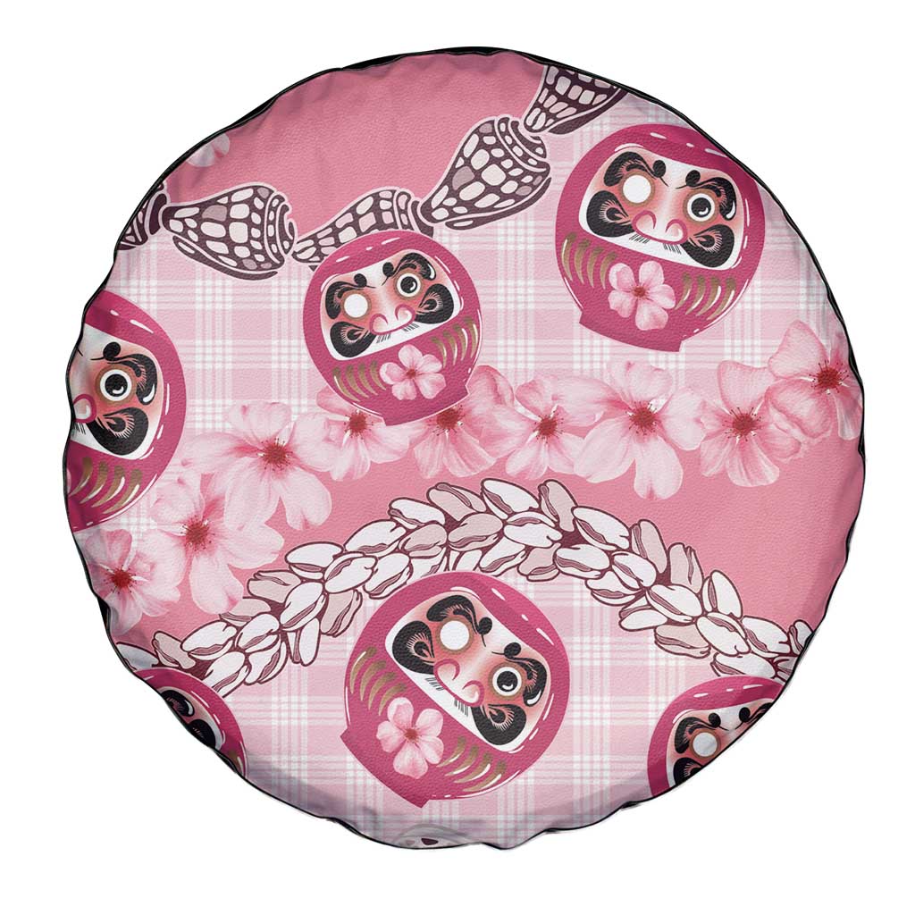 Japanese Daruma Doll Palaka Spare Tire Cover Cherry Blossoms With Shell Lei - Polynesian Pride