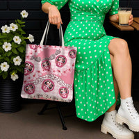 Japanese Daruma Doll Palaka Tote Bag Cherry Blossoms With Shell Lei - Polynesian Pride