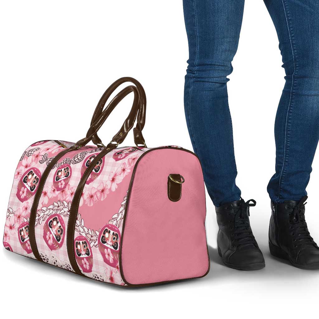 Japanese Daruma Doll Palaka Travel Bag Cherry Blossoms With Shell Lei - Polynesian Pride