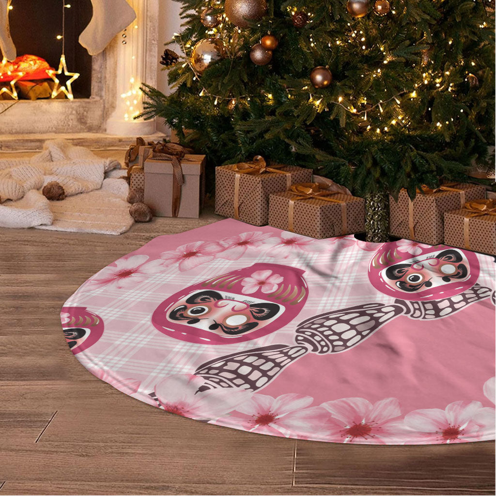 Japanese Daruma Doll Palaka Tree Skirt Cherry Blossoms With Shell Lei