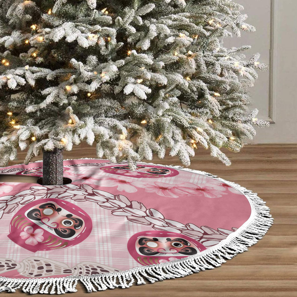 Japanese Daruma Doll Palaka Tree Skirt Cherry Blossoms With Shell Lei