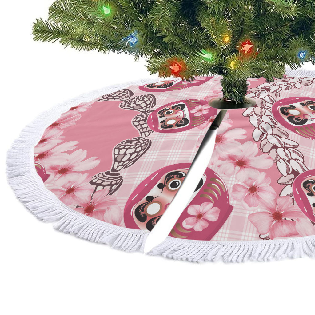 Japanese Daruma Doll Palaka Tree Skirt Cherry Blossoms With Shell Lei