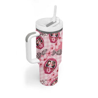Japanese Daruma Doll Palaka Tumbler With Handle Cherry Blossoms With Shell Lei - Polynesian Pride