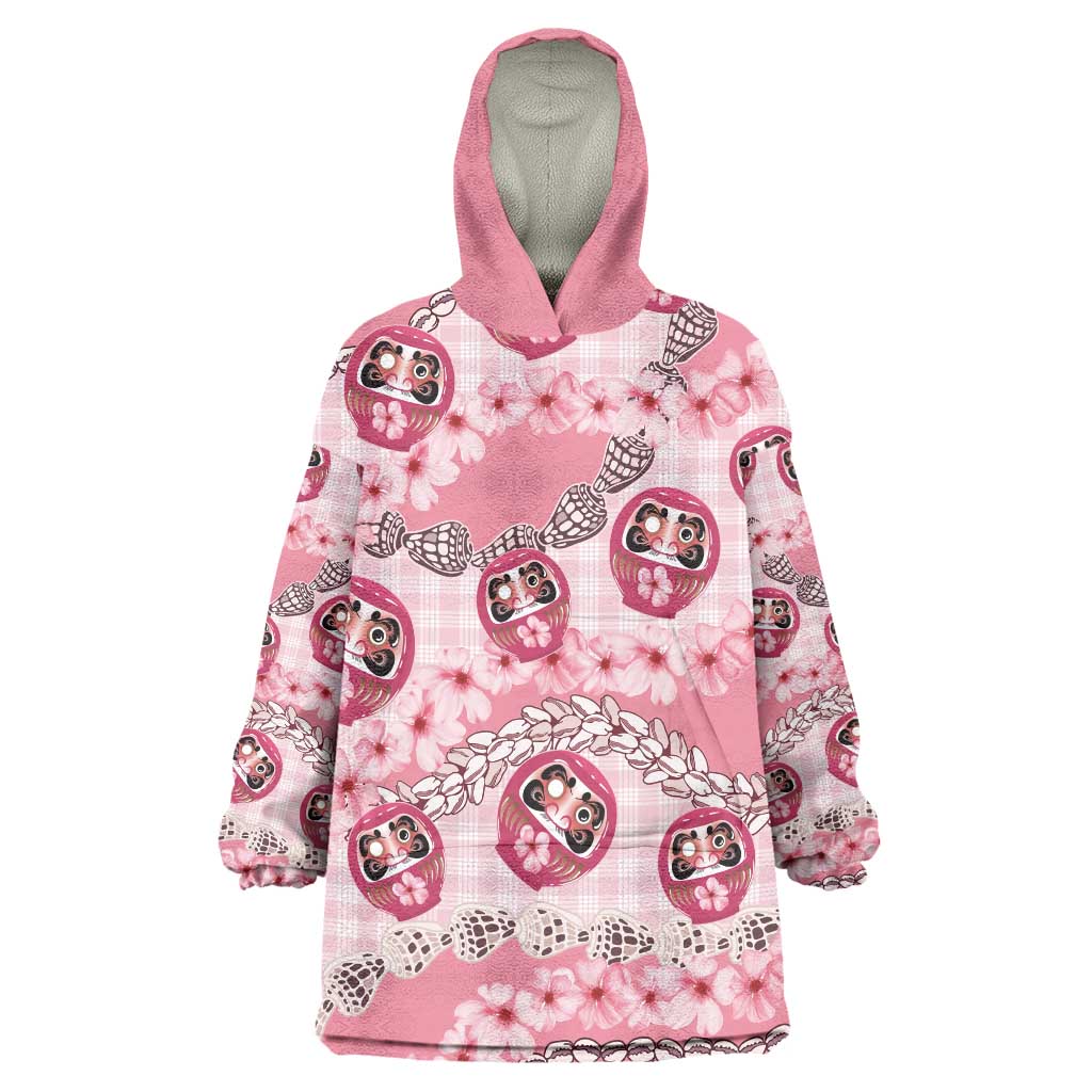 Japanese Daruma Doll Palaka Wearable Blanket Hoodie Cherry Blossoms With Shell Lei - Polynesian Pride