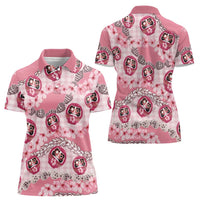 Japanese Daruma Doll Palaka Women Polo Shirt Cherry Blossoms With Shell Lei - Polynesian Pride