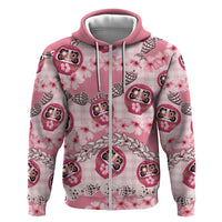 Japanese Daruma Doll Palaka Zip Hoodie Cherry Blossoms With Shell Lei - Polynesian Pride