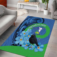 New Zealand Chatham Islands Area Rug Wharekauri Forget Me Not With Black Robin LT14 - Polynesian Pride