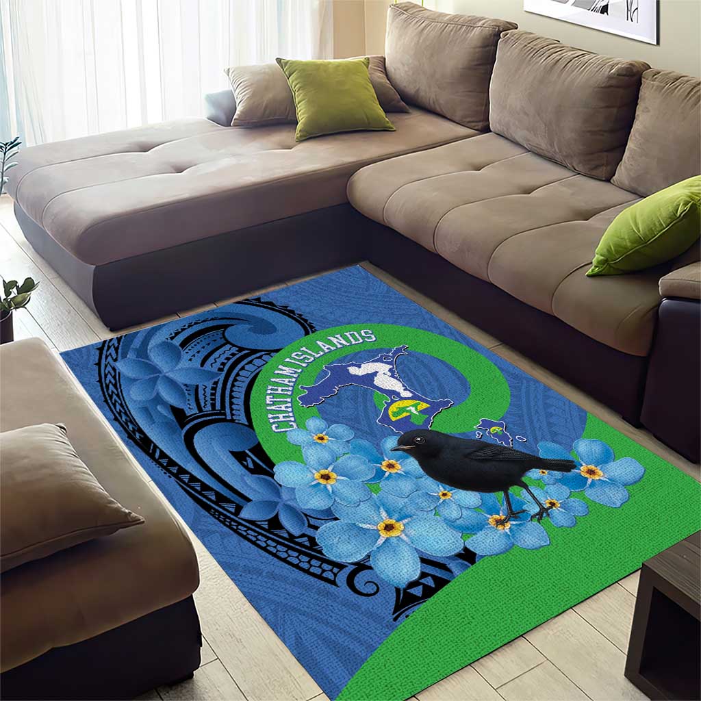New Zealand Chatham Islands Area Rug Wharekauri Forget Me Not With Black Robin LT14 - Polynesian Pride