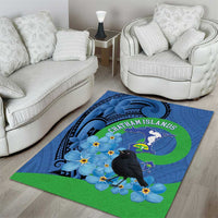 New Zealand Chatham Islands Area Rug Wharekauri Forget Me Not With Black Robin LT14 - Polynesian Pride