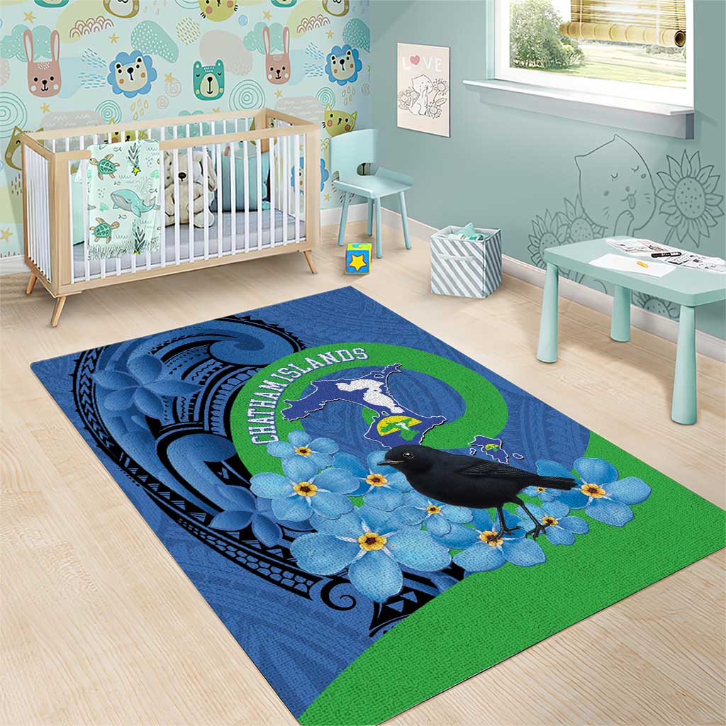 New Zealand Chatham Islands Area Rug Wharekauri Forget Me Not With Black Robin LT14 - Polynesian Pride