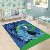 New Zealand Chatham Islands Area Rug Wharekauri Forget Me Not With Black Robin LT14 - Polynesian Pride