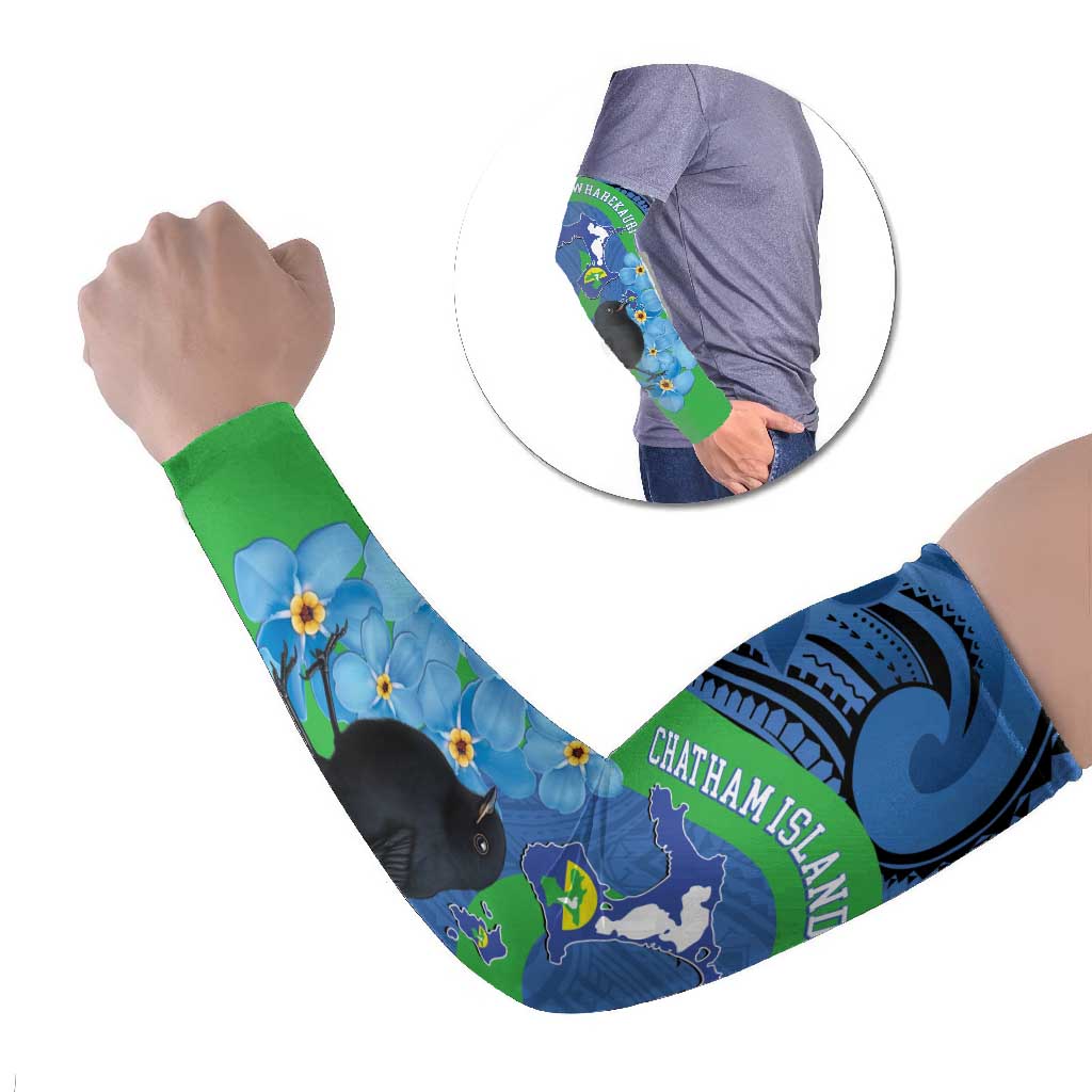 New Zealand Chatham Islands Arm Sleeves Wharekauri Forget Me Not With Black Robin - Polynesian Pride