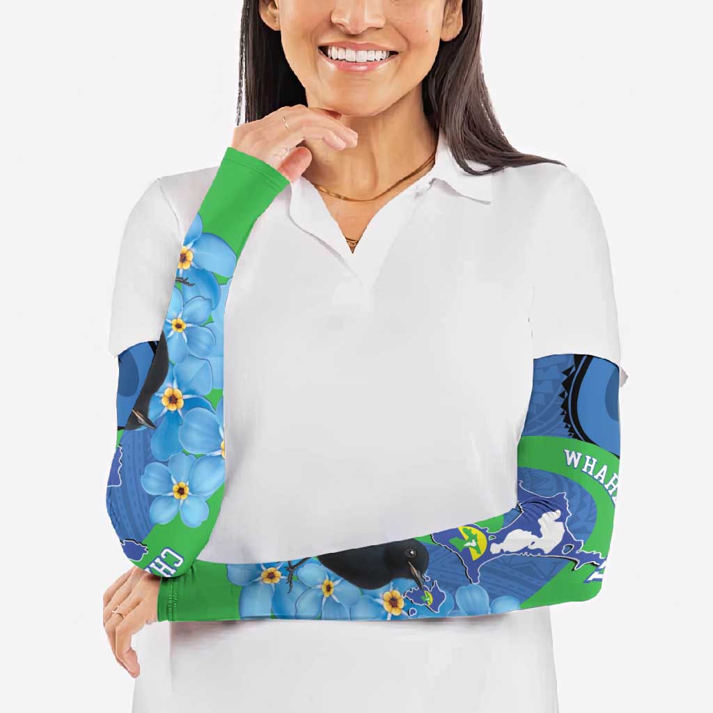 New Zealand Chatham Islands Arm Sleeves Wharekauri Forget Me Not With Black Robin - Polynesian Pride