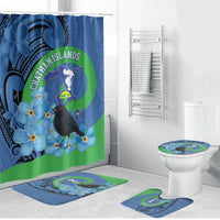 New Zealand Chatham Islands Bathroom Set Wharekauri Forget Me Not With Black Robin LT14 Bathroom Set (4 pcs) Blue - Polynesian Pride