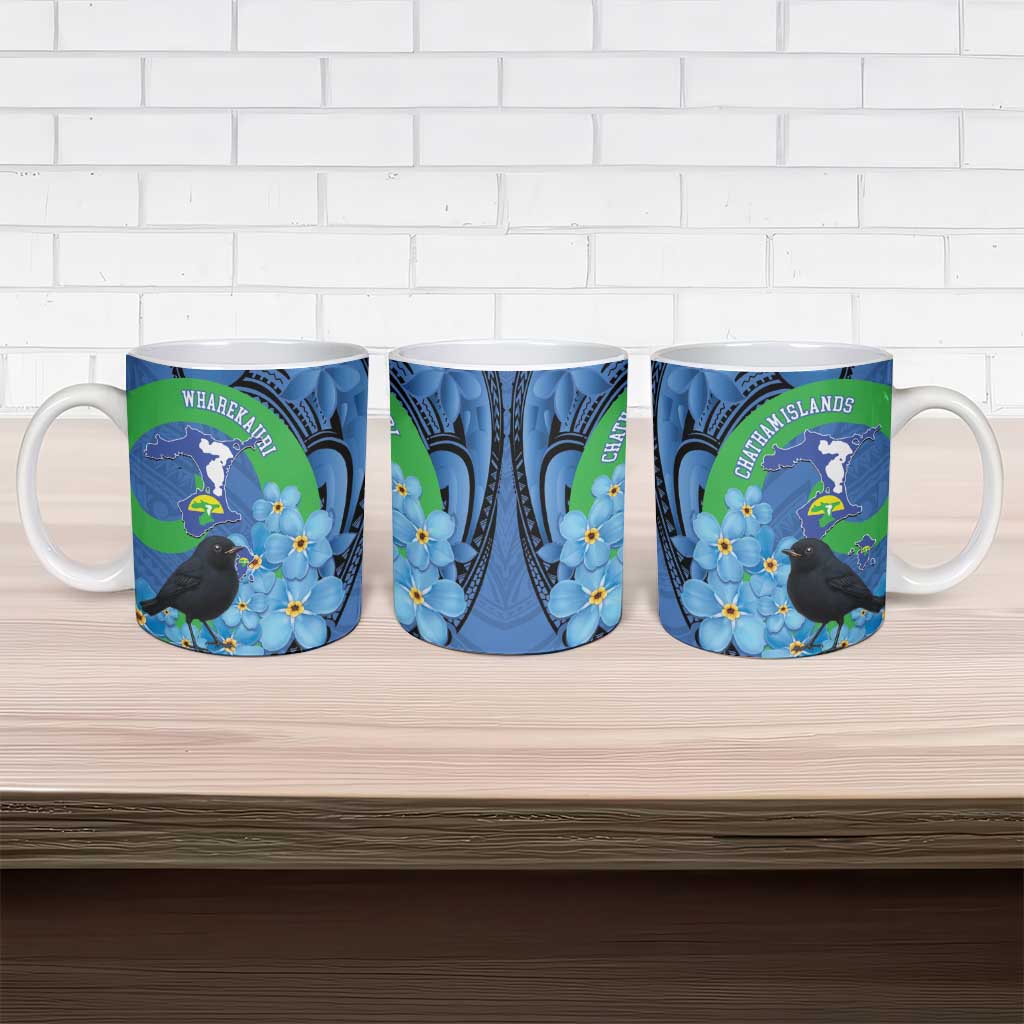 New Zealand Chatham Islands Ceramic Mug Wharekauri Forget Me Not With Black Robin - Polynesian Pride