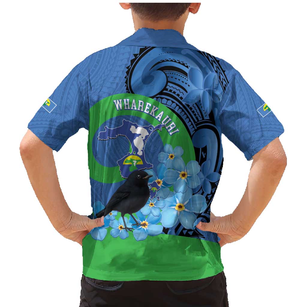 New Zealand Chatham Islands Family Matching Mermaid Dress and Hawaiian Shirt Wharekauri Forget Me Not With Black Robin LT14 - Polynesian Pride