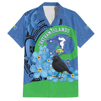 New Zealand Chatham Islands Family Matching Off Shoulder Maxi Dress and Hawaiian Shirt Wharekauri Forget Me Not With Black Robin LT14 Dad's Shirt - Short Sleeve Blue - Polynesian Pride