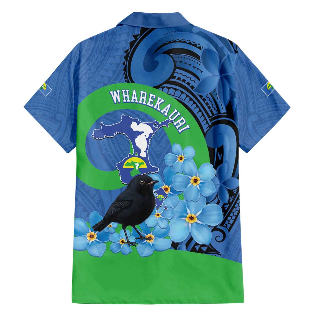 New Zealand Chatham Islands Family Matching Off Shoulder Maxi Dress and Hawaiian Shirt Wharekauri Forget Me Not With Black Robin LT14 - Polynesian Pride