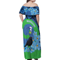 New Zealand Chatham Islands Family Matching Off Shoulder Maxi Dress and Hawaiian Shirt Wharekauri Forget Me Not With Black Robin LT14 - Polynesian Pride