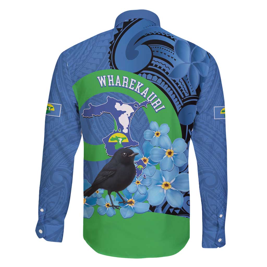 New Zealand Chatham Islands Family Matching Off Shoulder Short Dress and Hawaiian Shirt Wharekauri Forget Me Not With Black Robin LT14 - Polynesian Pride