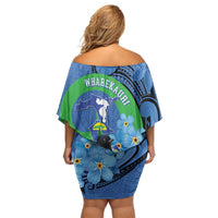 New Zealand Chatham Islands Family Matching Off Shoulder Short Dress and Hawaiian Shirt Wharekauri Forget Me Not With Black Robin LT14 - Polynesian Pride
