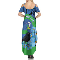 New Zealand Chatham Islands Family Matching Summer Maxi Dress and Hawaiian Shirt Wharekauri Forget Me Not With Black Robin LT14 - Polynesian Pride
