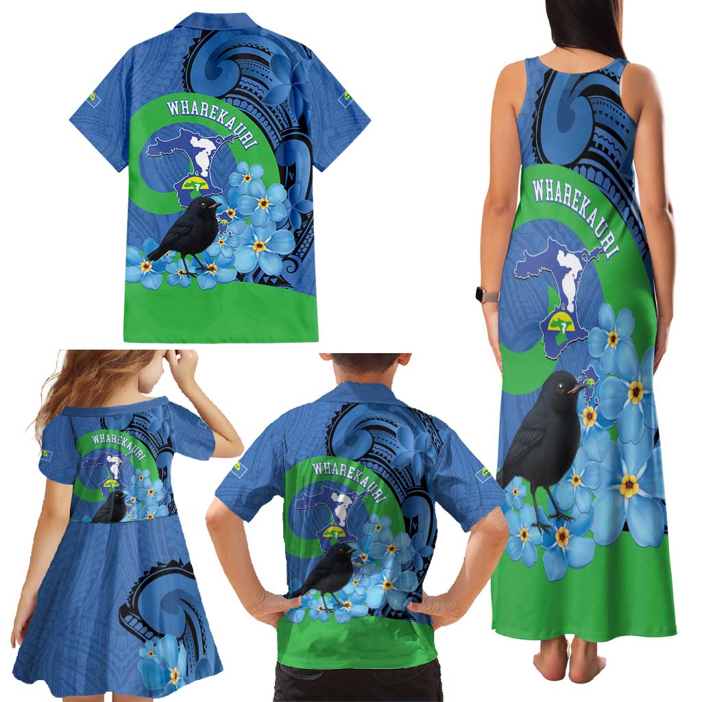 New Zealand Chatham Islands Family Matching Tank Maxi Dress and Hawaiian Shirt Wharekauri Forget Me Not With Black Robin LT14 - Polynesian Pride