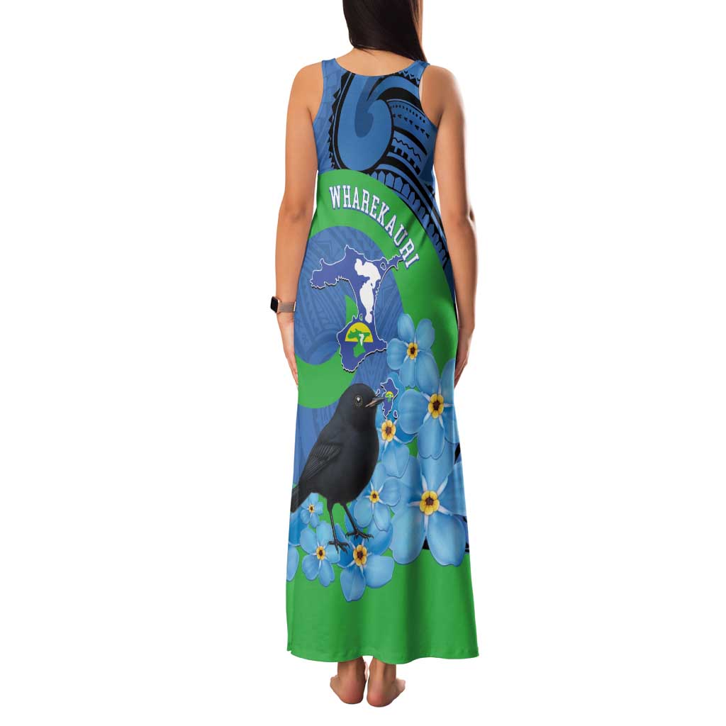 New Zealand Chatham Islands Family Matching Tank Maxi Dress and Hawaiian Shirt Wharekauri Forget Me Not With Black Robin LT14 - Polynesian Pride