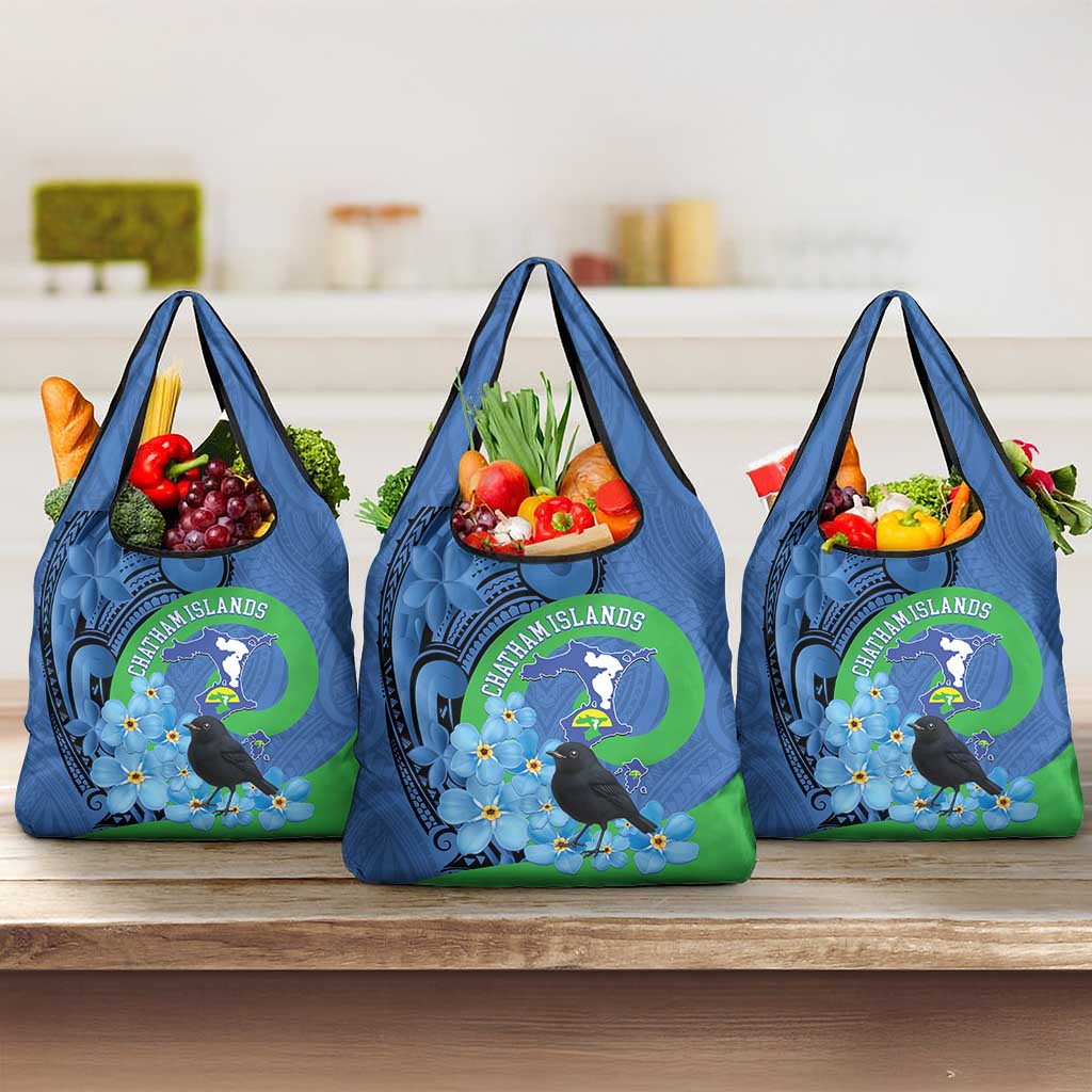 New Zealand Chatham Islands Grocery Bag Wharekauri Forget Me Not With Black Robin